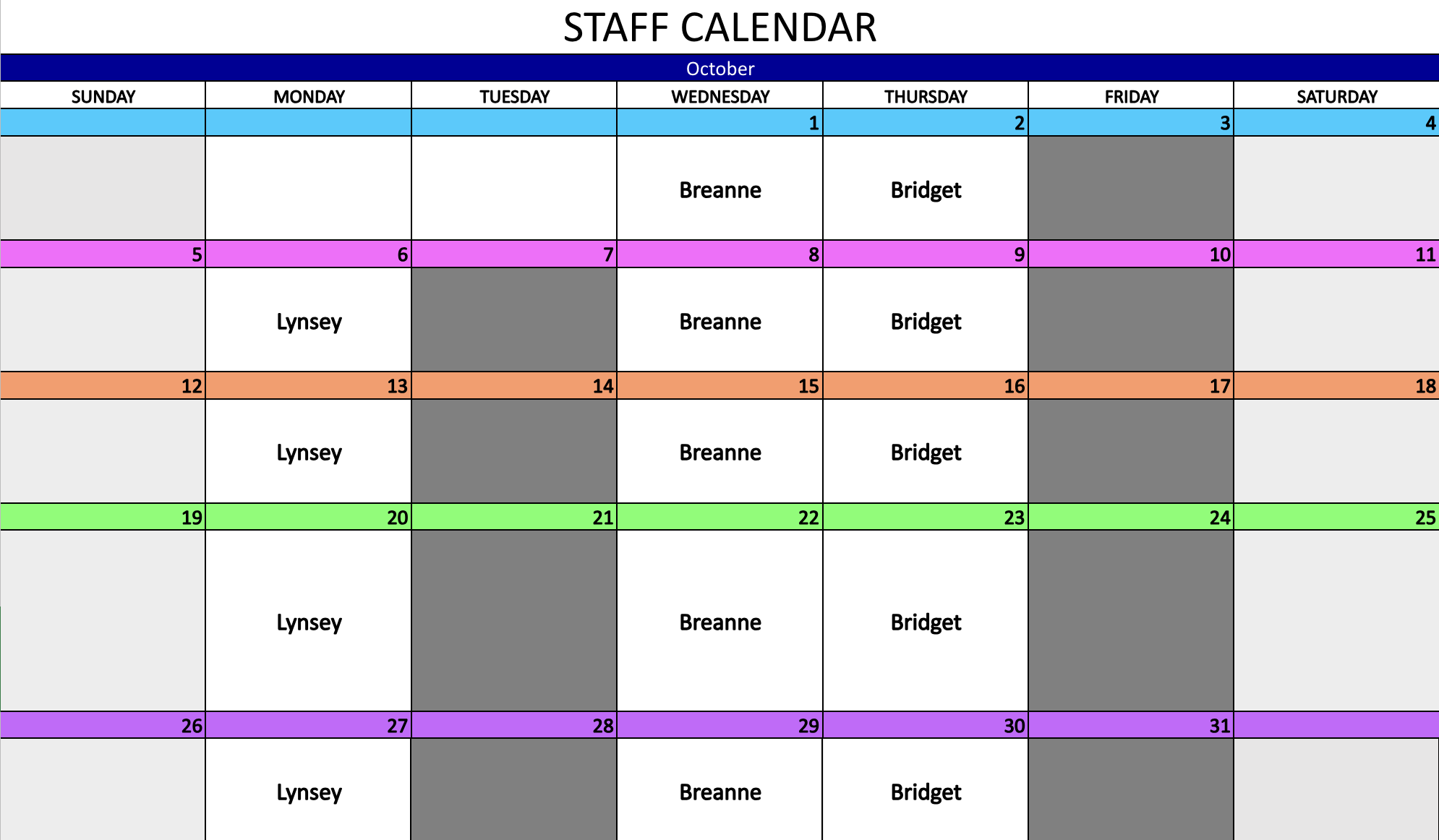 Staff Calendar