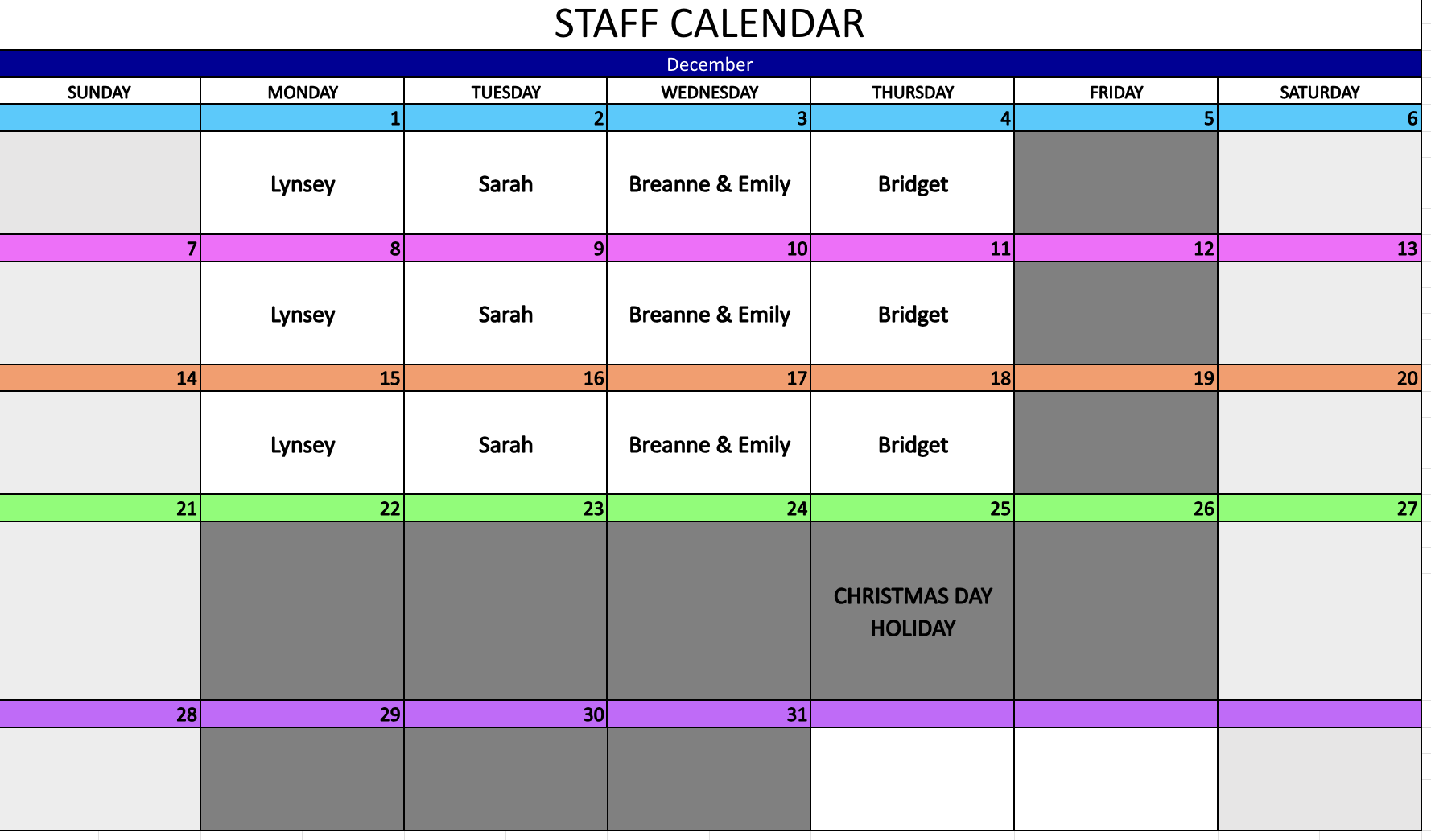Staff Calendar