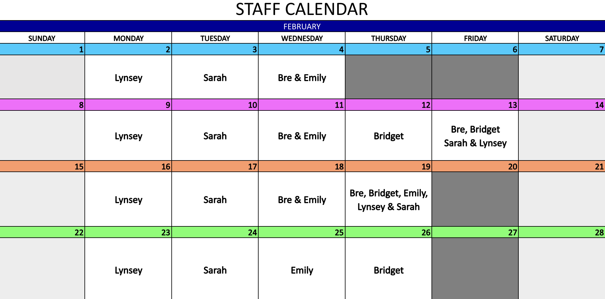 Staff Calendar
