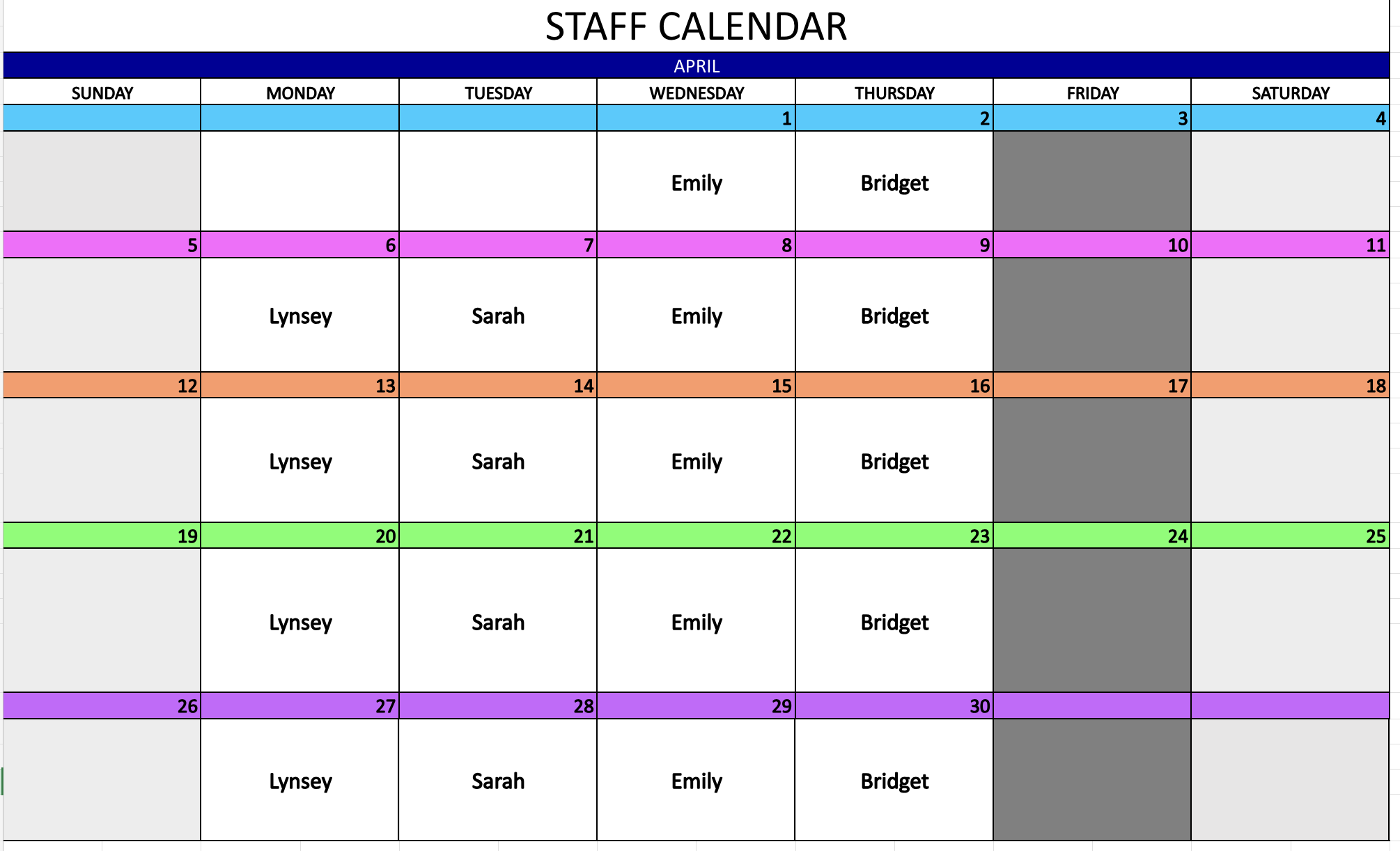 Staff Calendar