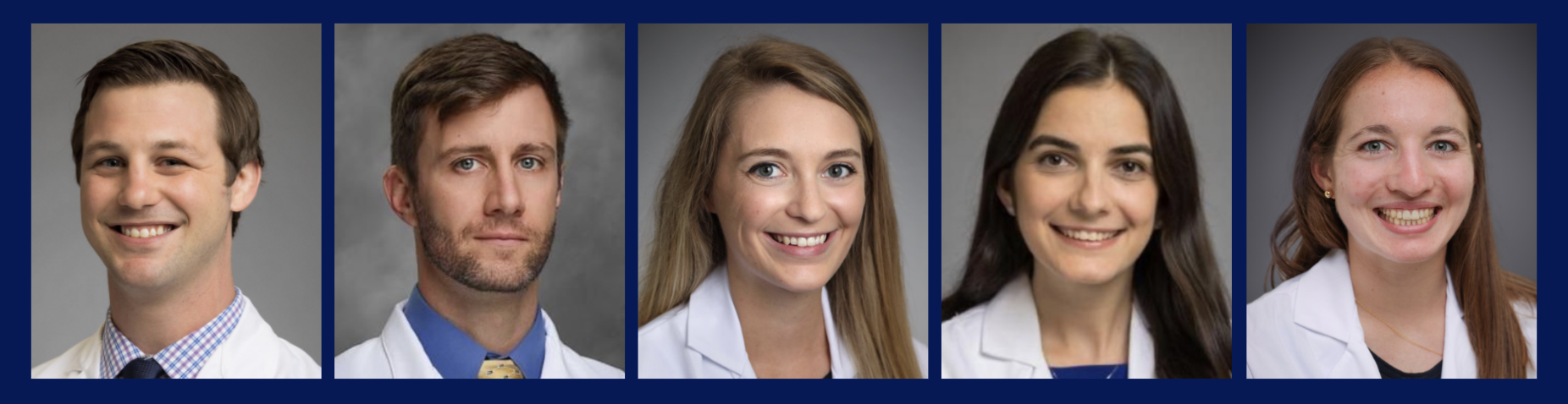 Headshots of each of the five 2026-2027 Chief Residents for Internal Medicine Residency program.. 