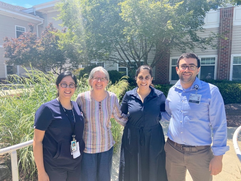 Dr. Heidi White (second from left) and 2020-2021 Geriatric Medicine Physician Fellows at Croasdaile Village Retirement Community, a member organization of the HOPE Collaborative and a Duke Geriatrics clinical care site
